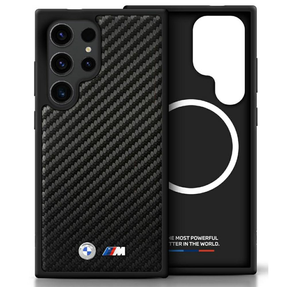 Etui BMW Leather Carbon Mag do Samsung Galaxy S25 Ultra, czarne